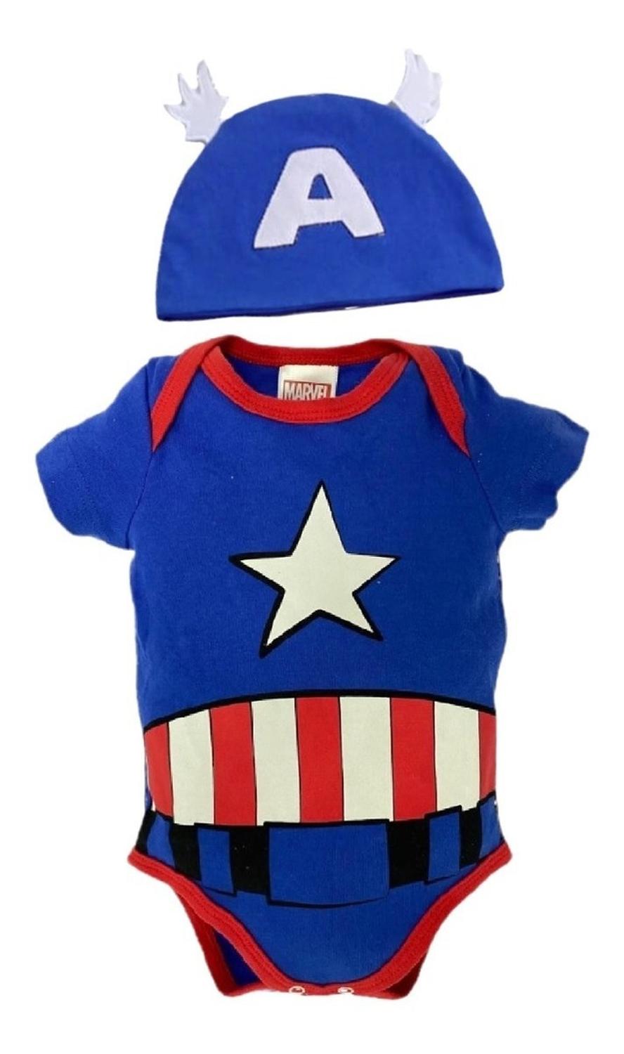 Kit 2 Pañaleros Algodon Marvel para Bebé Estampados con Gorro Spiderman y Capitán América