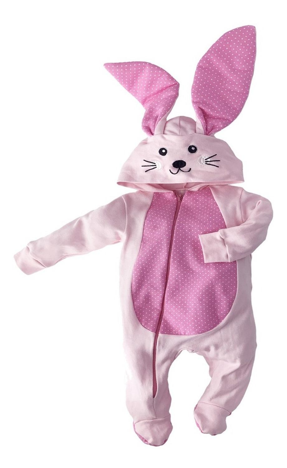 Kit 3 Mamelucos Algodón Kiss para Bebé con Gorro Bordado Cerdita, Unicornio, Coneja