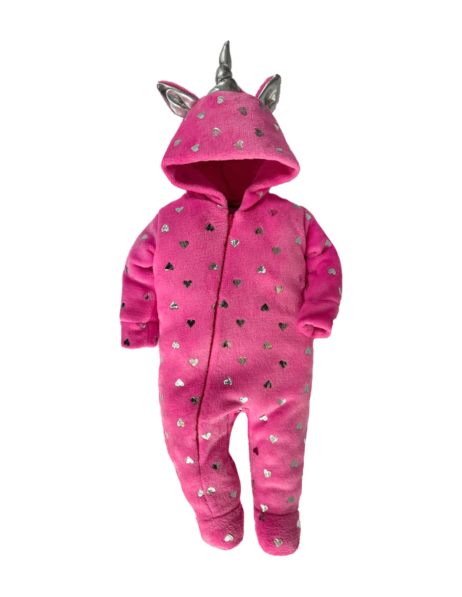 Mameluco Con Gorro Unicornio Foil Corazones