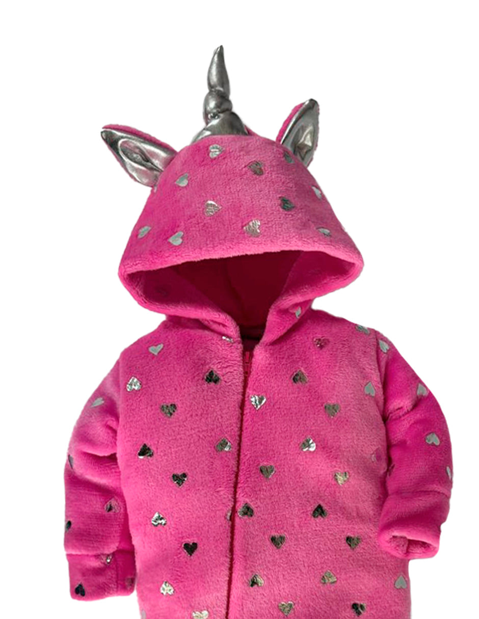 Mameluco Con Gorro Unicornio Foil Corazones