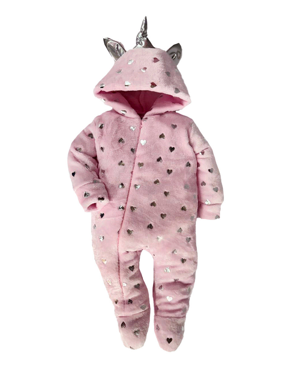 Mameluco Con Gorro Unicornio Foil Corazones