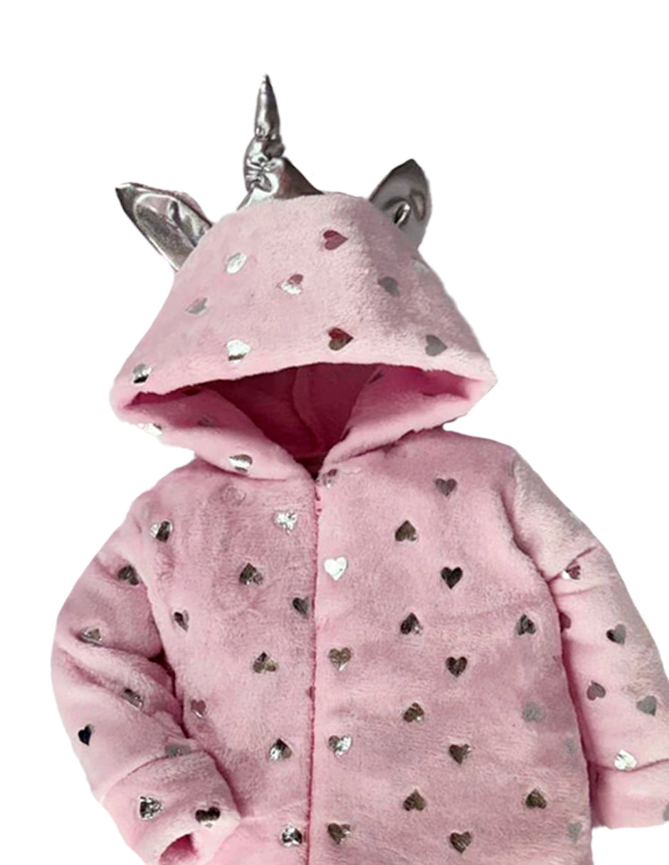 Mameluco Con Gorro Unicornio Foil Corazones