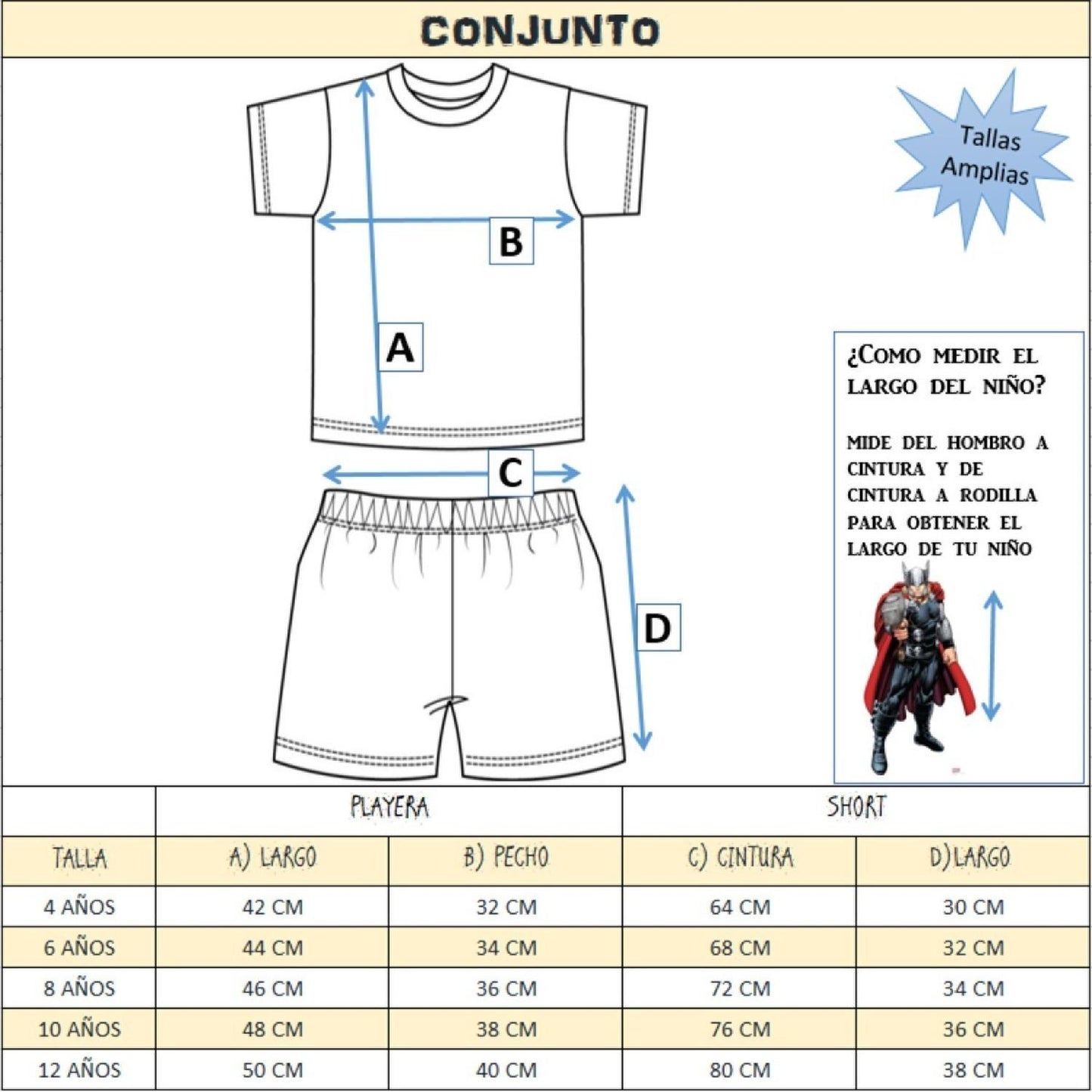 Conjunto 2 piezas Marvel para Niño Algodón Short y Playera Bordada Thor
