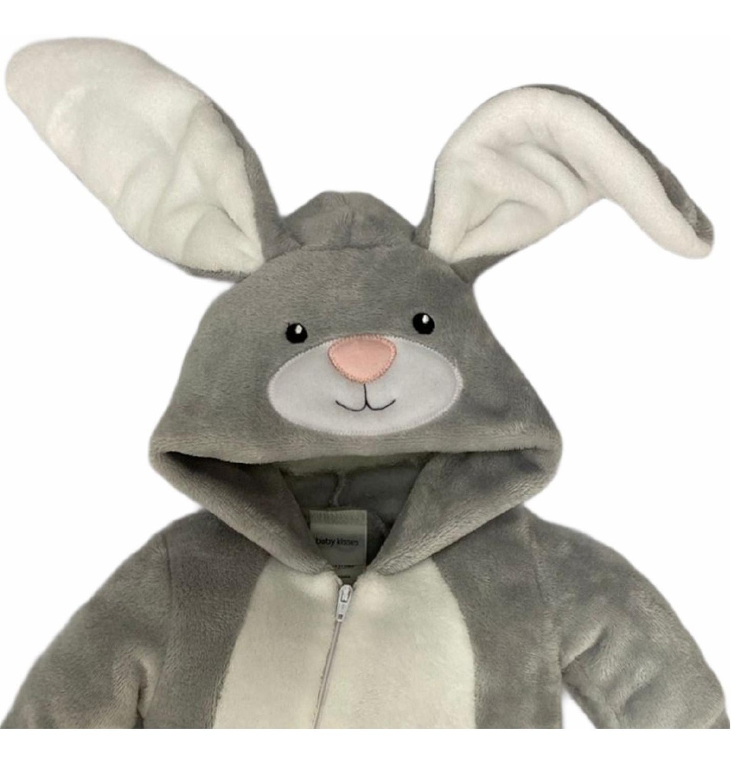 Mameluco Con Gorro Bordado Conejo Gris