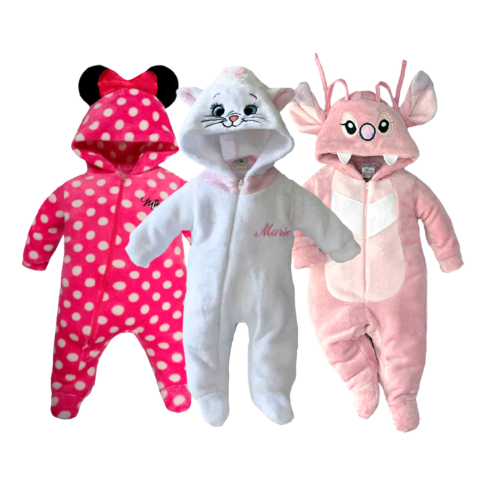 Kit 3 Mamelucos Disney para Bebé con Gorro Bordado MInnie, Marie, Angel (Novia Stitch)