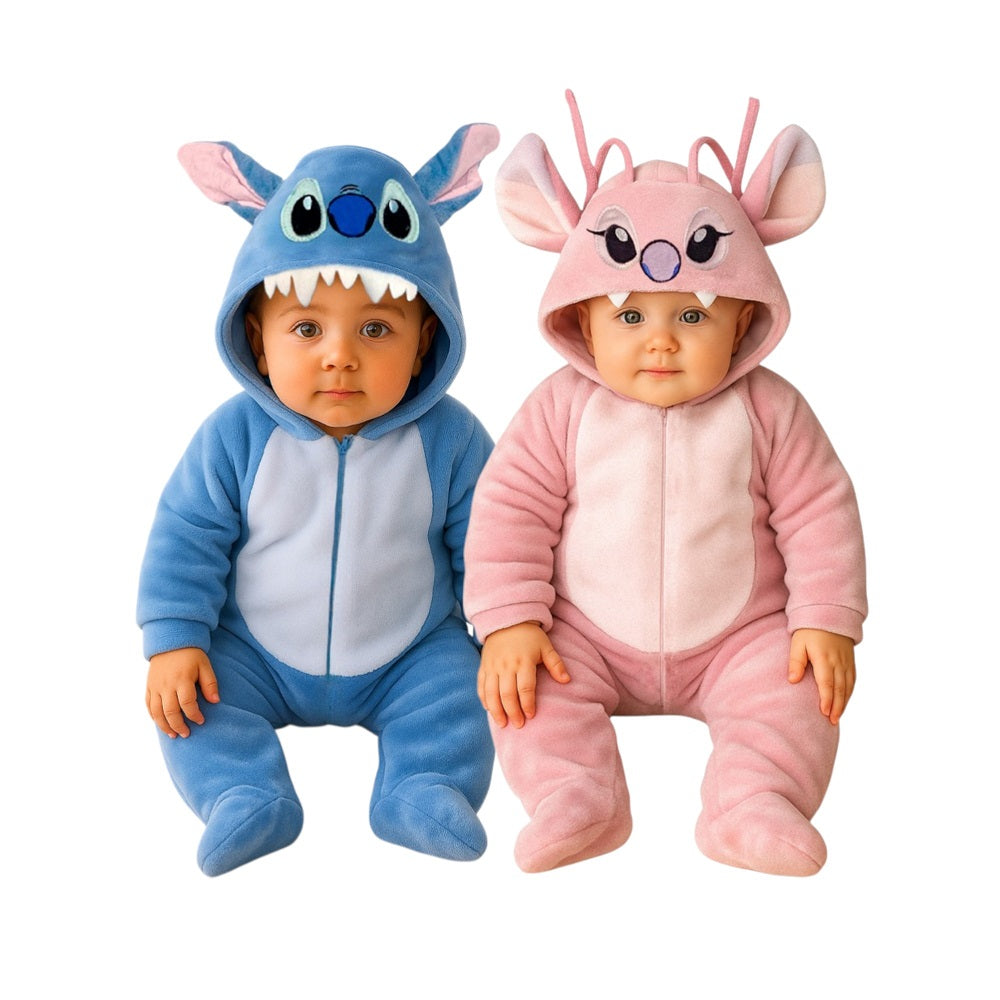 Kit 2 Mamelucos Disney para Bebé con Gorro Bordado Stitch y Angel