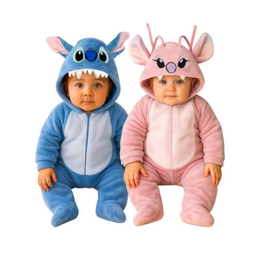 Kit 2 Mamelucos Disney para Bebé con Gorro Bordado Stitch y Angel