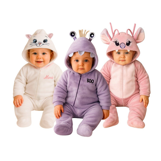 Kit 3 Mamelucos Disney para Bebé con Gorro Bordado Marie, Boo, Angel