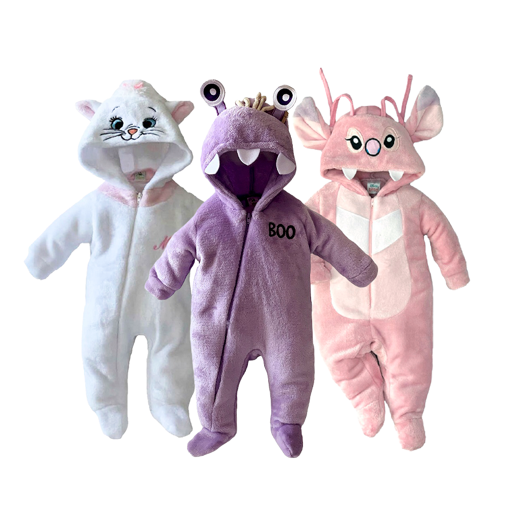 Kit 3 Mamelucos Disney para Bebé con Gorro Bordado Marie, Boo, Angel