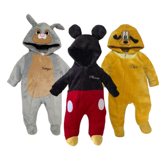 Kit 3 Mamelucos Disney para Bebé con Gorro Bordado Thumper, Mickey, Pluto