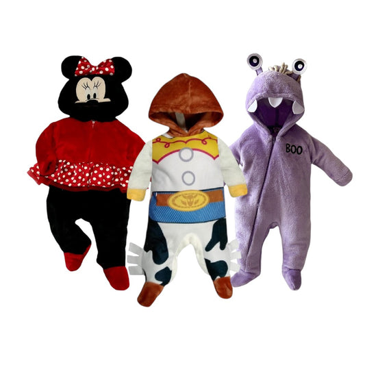 Kit 3 Mamelucos Disney para Bebé con Gorro Bordado Minnie, Boo, Jessie