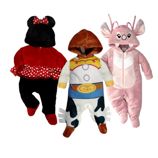 Kit 3 Mamelucos Disney para Bebé con Gorro Bordado Minnie, Jessie, Angel