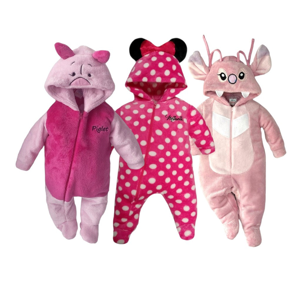 Kit 3 Mamelucos Disney para Bebé con Gorro Bordado Minnie, Piglet, Angel