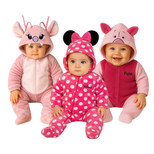 Kit 3 Mamelucos Disney para Bebé con Gorro Bordado Minnie, Piglet, Angel
