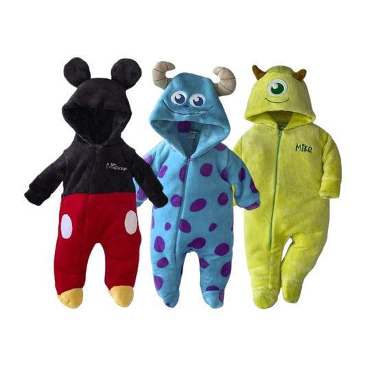 Kit 3 Mamelucos Disney para Bebé con Gorro Bordado Mickey, Sulley, Mike