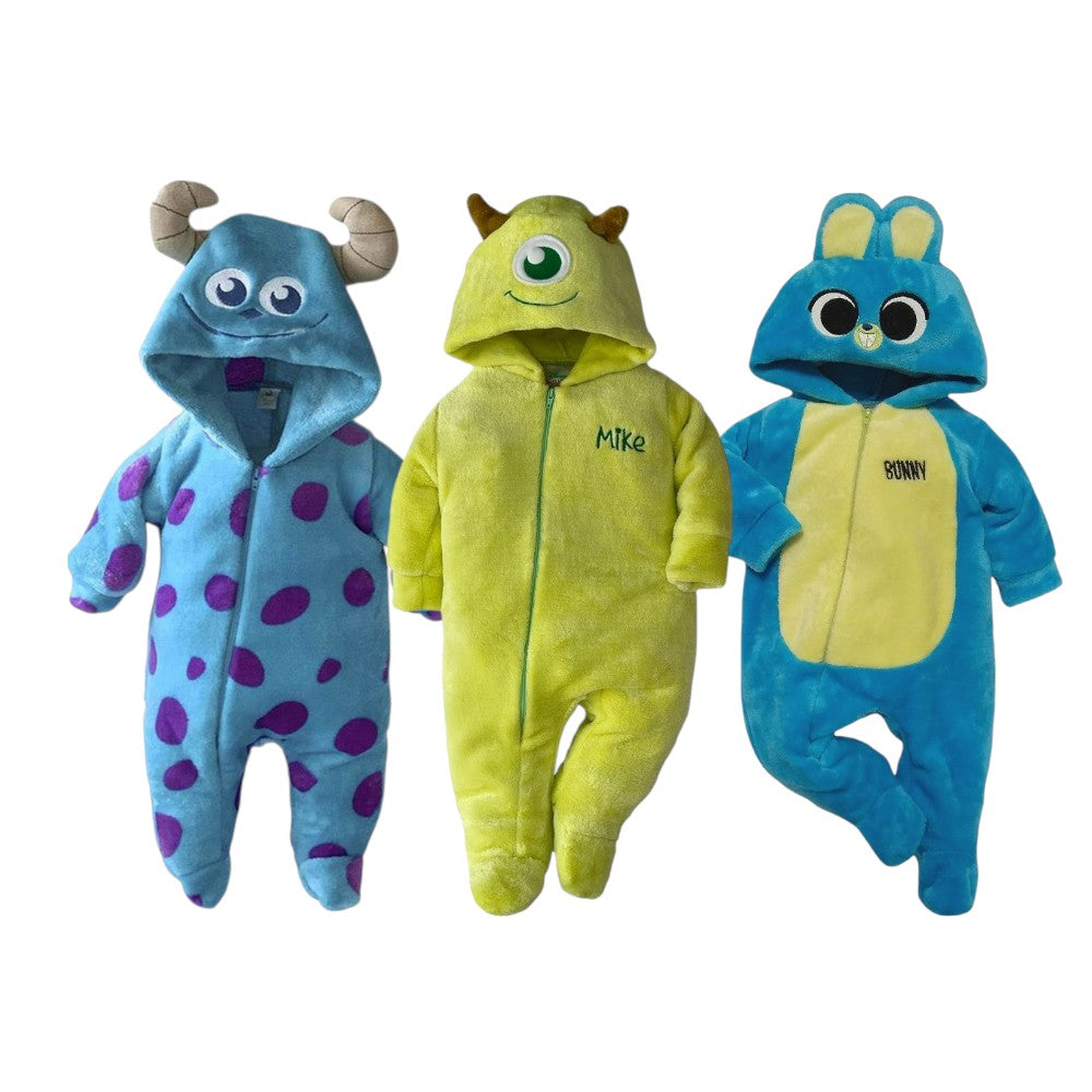 Kit 3 Mamelucos Disney para Bebé con Gorro Bordado Sulley, Mike, Bunny