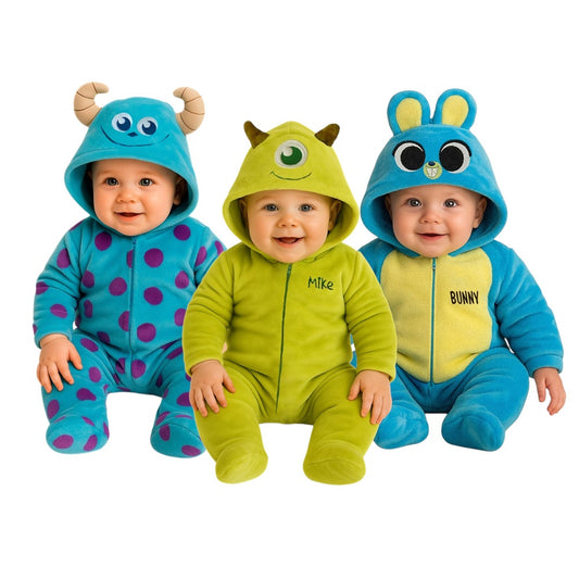 Kit 3 Mamelucos Disney para Bebé con Gorro Bordado Sulley, Mike, Bunny