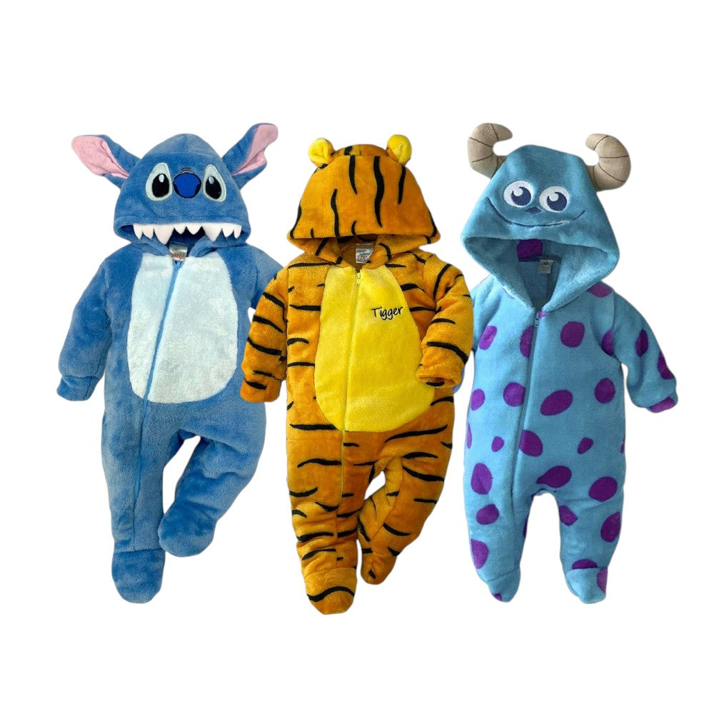 Kit 3 Mamelucos Disney para Bebé con Gorro Bordado Sulley, Tigger, Stitch