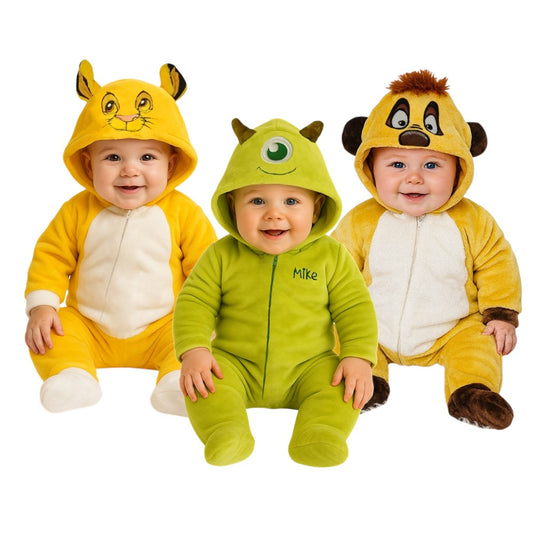 Kit 3 Mamelucos Disney para Bebé con Gorro Bordado Simba, Mike, Timon
