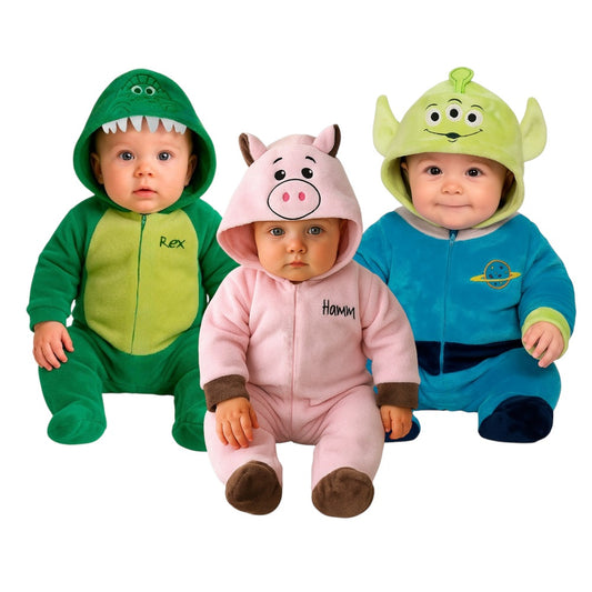 Kit 3 Mamelucos Disney para Bebé con Gorro Bordado Rex, Hamm, Alien