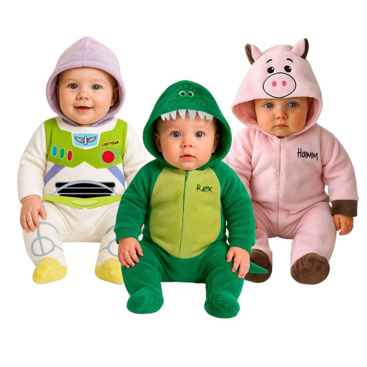 Kit 3 Mamelucos Disney para Bebé con Gorro Bordado Buzz, Rex, Hamm