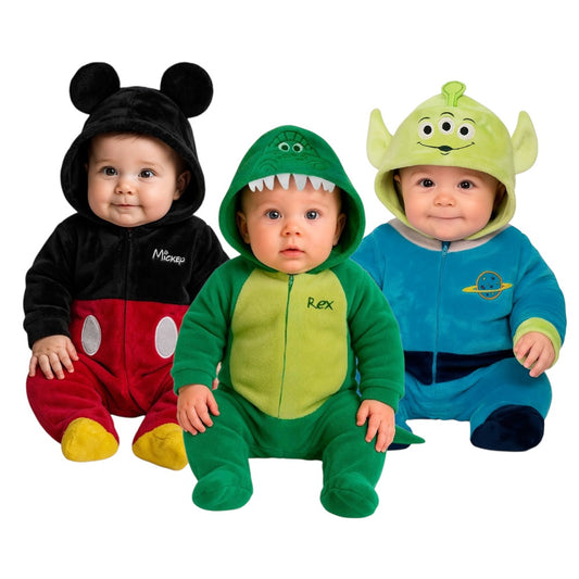 Kit 3 Mamelucos Disney para Bebé con Gorro Bordado Rex, Mickey, Alien