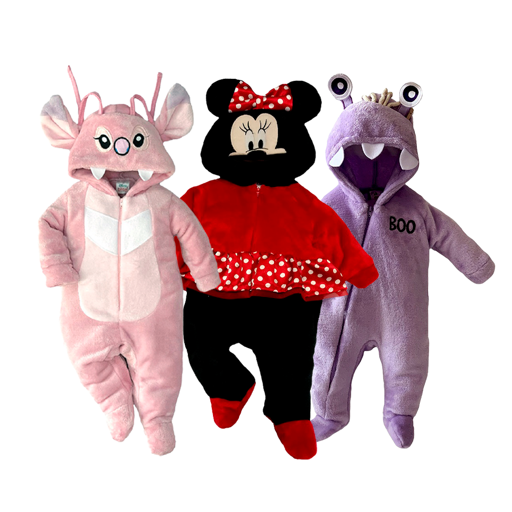 Kit 3 Mamelucos Disney para Bebé con Gorro Bordado Minnie Carita, Boo, Angel (Novia Stitch)
