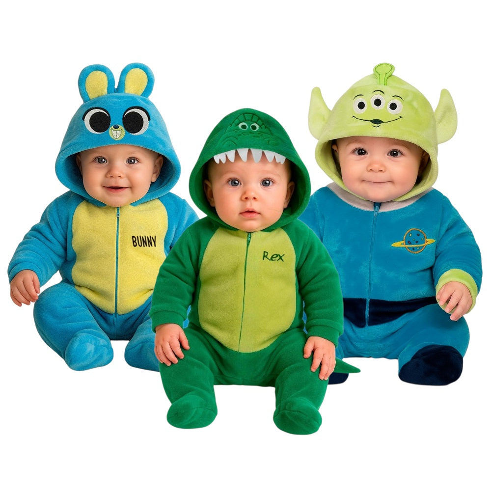 Kit 3 Mamelucos Disney para Bebé con Gorro Bordado Alíen, Rex, Bunny