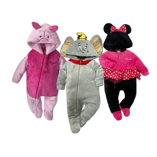 Kit 3 Mamelucos Disney para Bebé con Gorro Bordado Piglet, Dumbo, Minnie