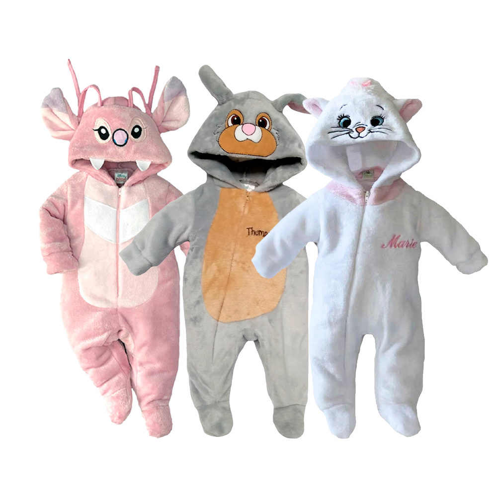 Kit 3 Mamelucos Disney para Bebé con Gorro Bordado Ángel, Thumper, Marie