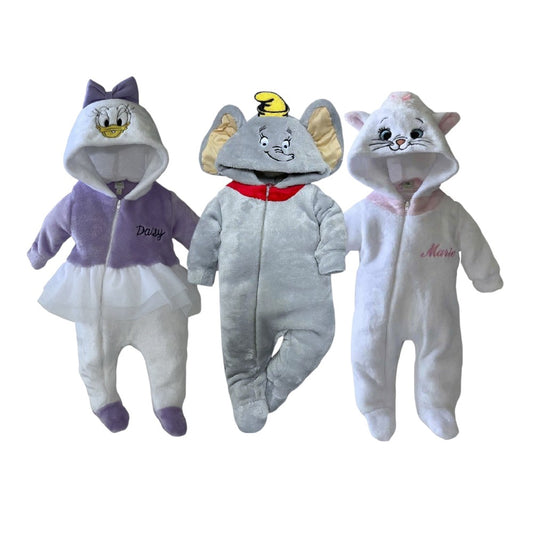 Kit 3 Mamelucos Disney para Bebé con Gorro Bordado Daisy, Dumbo, Marie
