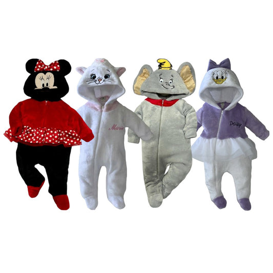 Kit 4 Mamelucos Disney para Bebé con Gorro Bordado Daisy, Dumbo, Marie, Minnie