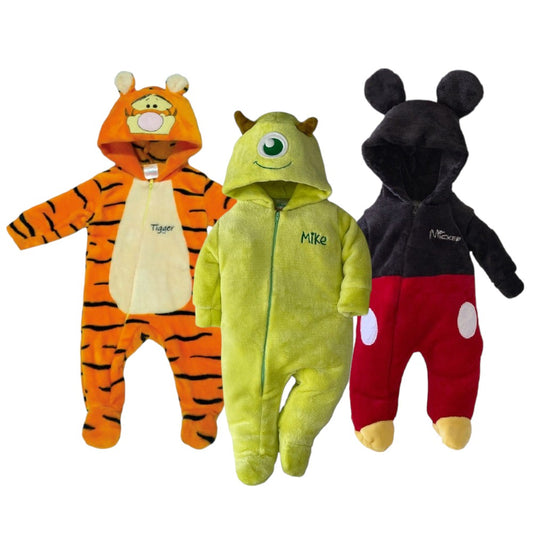 Kit 3 Mamelucos Disney para Bebé con Gorro Bordado Mickey, Tigger, Mike