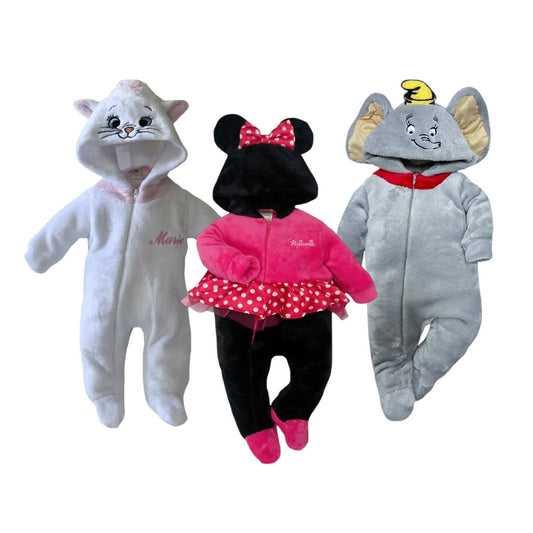 Kit 3 Mamelucos Disney para Bebé con Gorro Bordado Marie, Minnie Fiusha, Dumbo