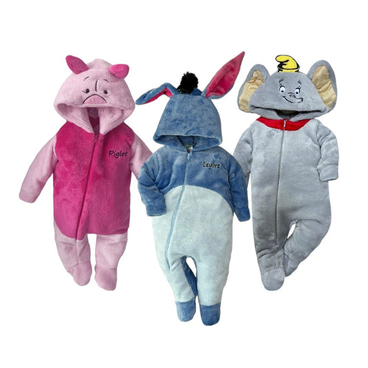 Kit 3 Mamelucos Disney para Bebé con Gorro Bordado Piglet, Dumbo, Eeyore Igor