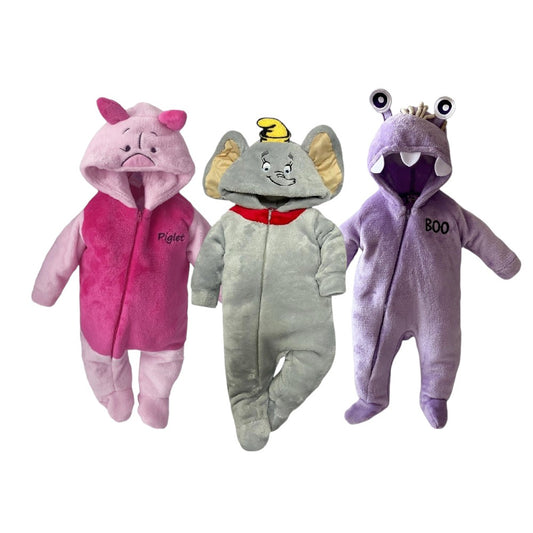 Kit 3 Mamelucos Disney para Bebé con Gorro Bordado Piglet, Dumbo, Boo