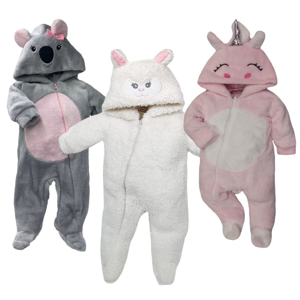 Kit 3 Mamelucos Kiss para Bebé con Gorro Bordado Koala, Borrega, Unicornio