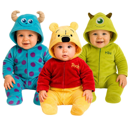 Kit 3 Mamelucos Disney para Bebé con Gorro Bordado Sulley, Winnie Pooh, Mike