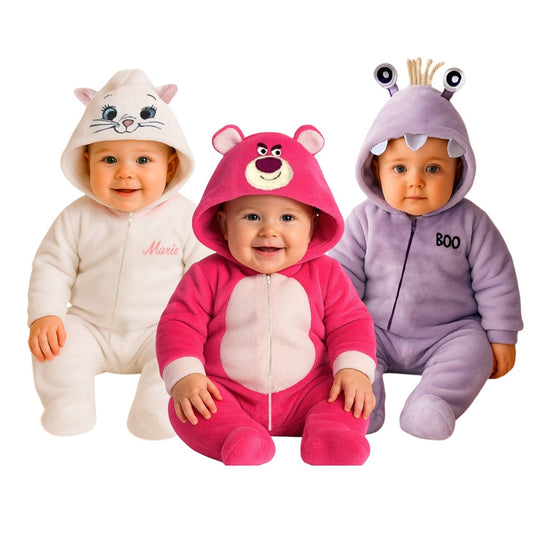 Kit 3 Mamelucos Disney para Bebé con Gorro Bordado Marie, Lotso, Boo