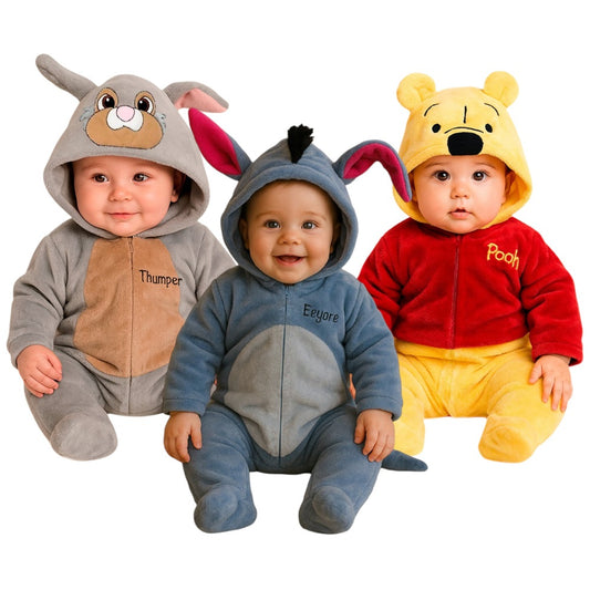 Kit 3 Mamelucos Disney para Bebé con Gorro Bordado Thumper, Winnie Pooh, Sulley