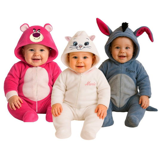 Kit 3 Mamelucos Disney para Bebé con Gorro Bordado Lotso, Marie, Eeyore