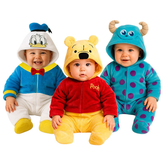 Kit 3 Mamelucos Disney para Bebé con Gorro Bordado Donald, Winnie Pooh, Sulley