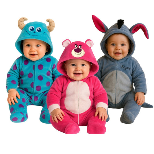Kit 3 Mamelucos Disney para Bebé con Gorro Bordado Sulley, Lotso, Eeyore