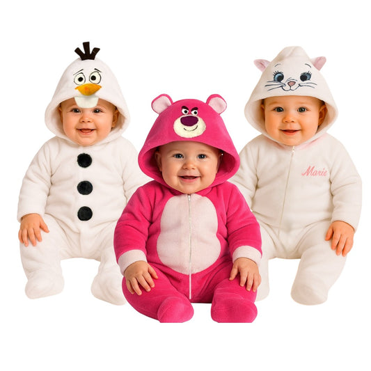 Kit 3 Mamelucos Disney para Bebé con Gorro Bordado Olaf, Lotso, Marie