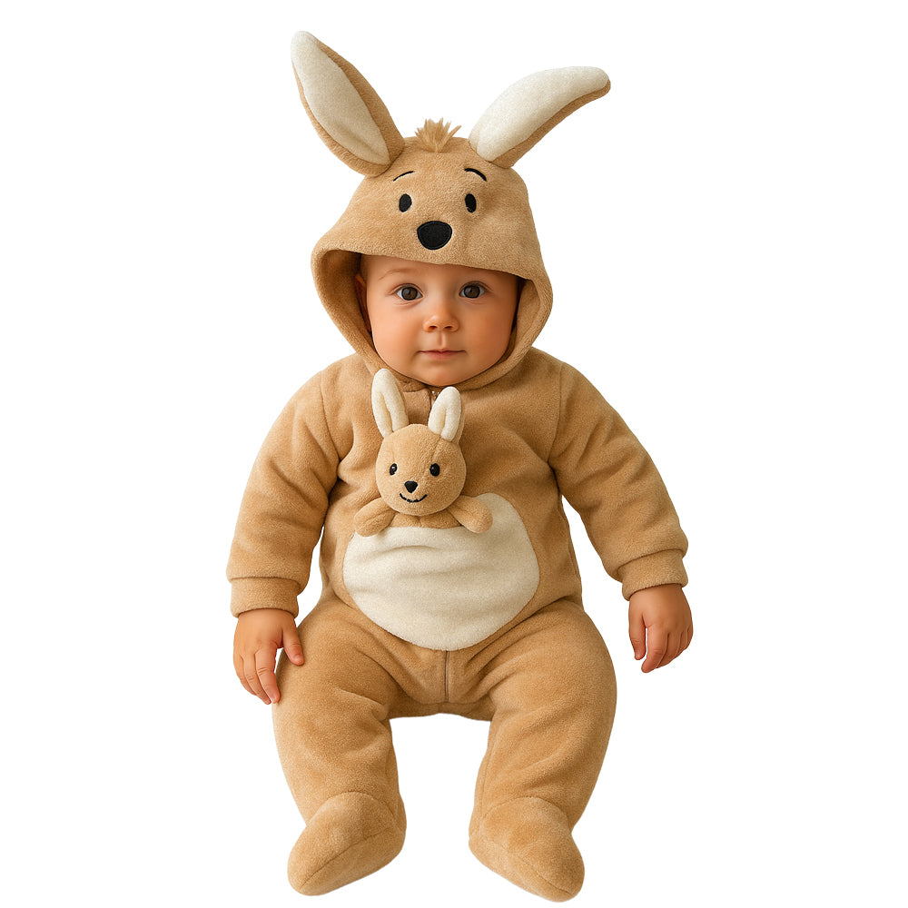 Kit 3 Mamelucos Kiss para Bebé con Gorro Bordado Borrega, Canguro, Coneja