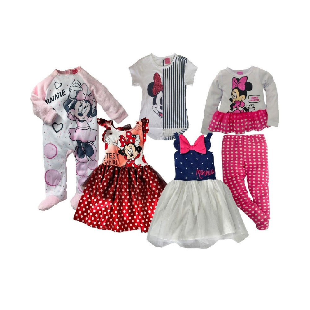 Kit 5 Piezas Minnie (1 mameluco, 1 playera, 1 conjunto y 2 vestidos)
