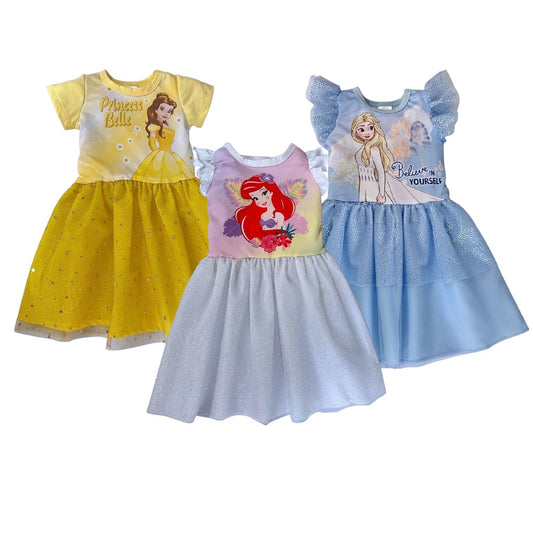 Kit 3 Vestidos Disney Princess Bella, Ariel, Anna