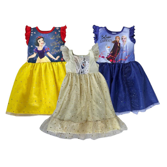 Kit 3 Vestidos Disney Blanca Nieves, Olaf, Frozen