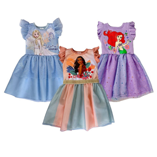 Kit 3 Vestidos Disney Elsa, Moana, Ariel