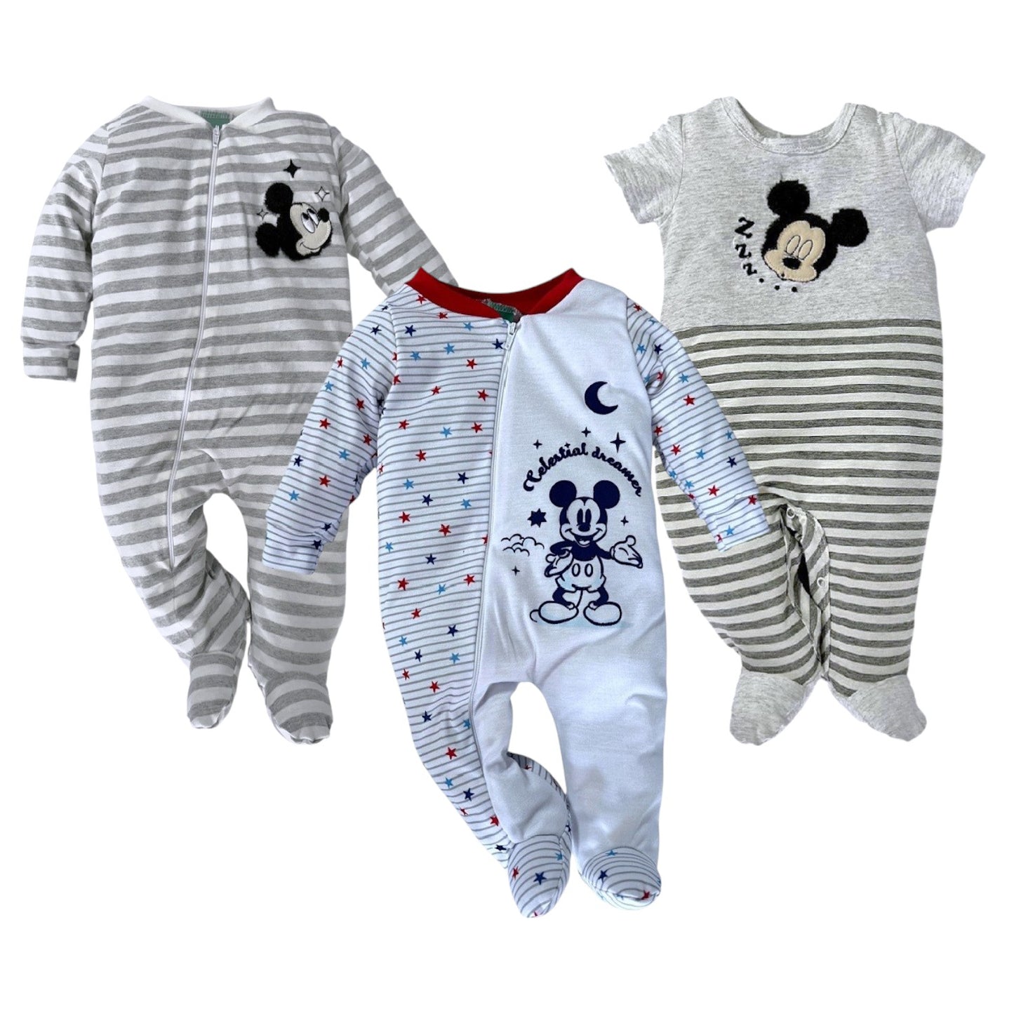 Kit 3 Mamelucos Algodón Disney Mickey Mouse